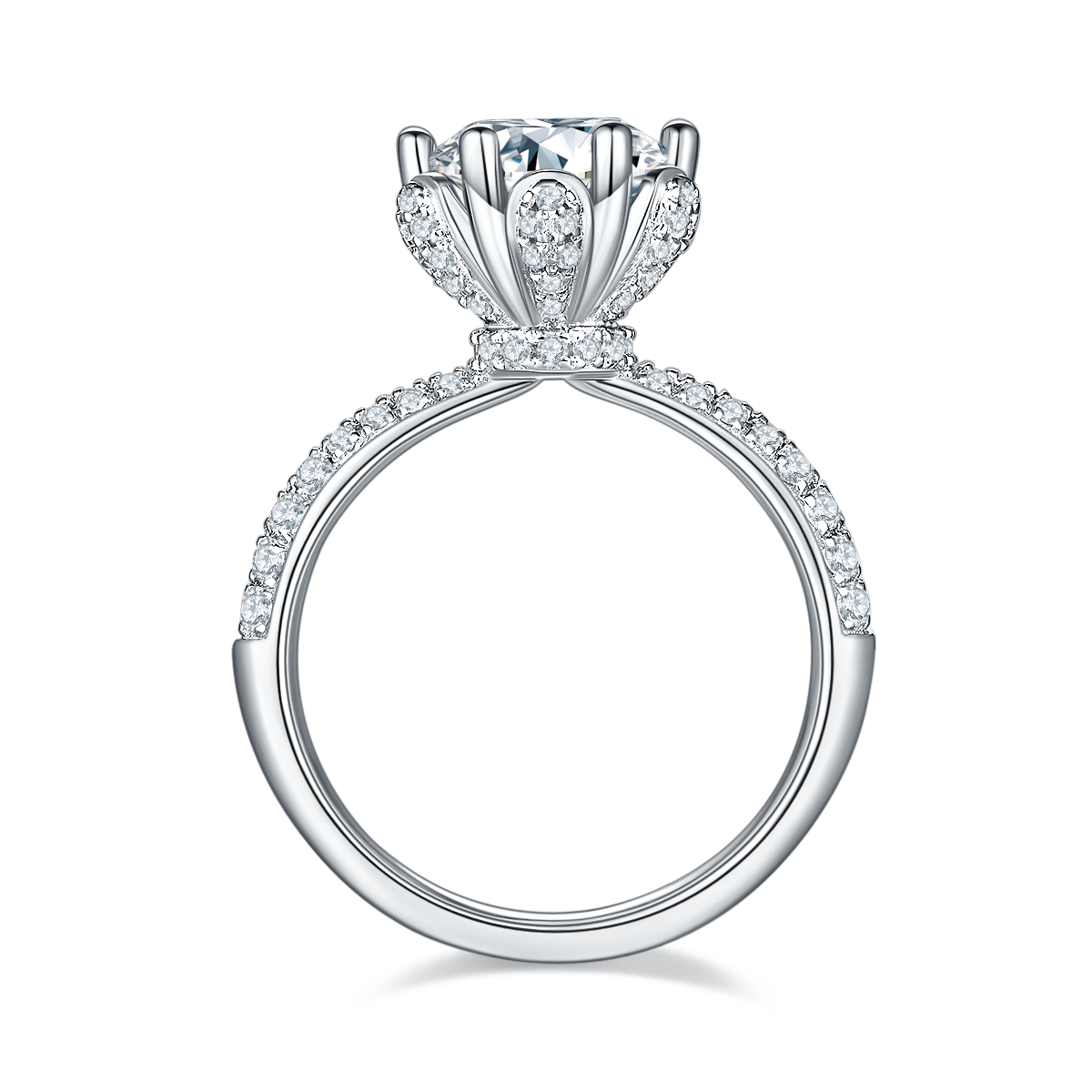Straight arm luxury floral god S925 silver plated platinum moissanite diamond women's ring 2.0 carats D-class